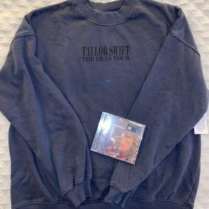 TAYLOR SWIFT Official Eras Tour Blue Crew (M) + Midnights Late Night Edition CD
